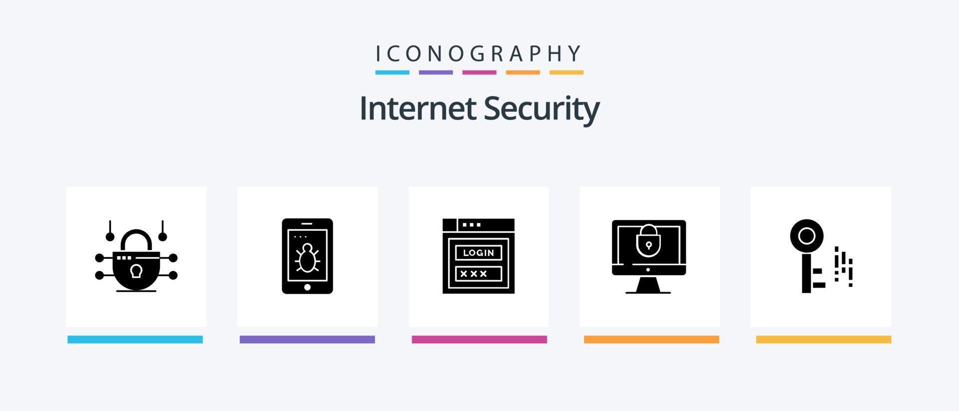 Internet Security Glyph 5 Icon Pack Including key. internet. shield. security. internet. Creative Icons Design vector