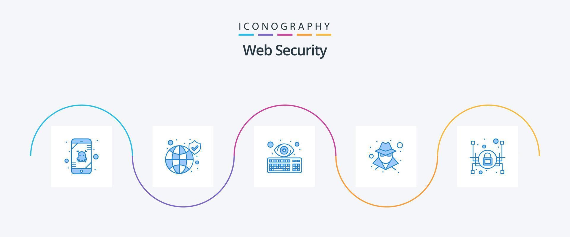 Web Security Blue 5 Icon Pack Including lock. hacker. security. anonymous. keyboard vector