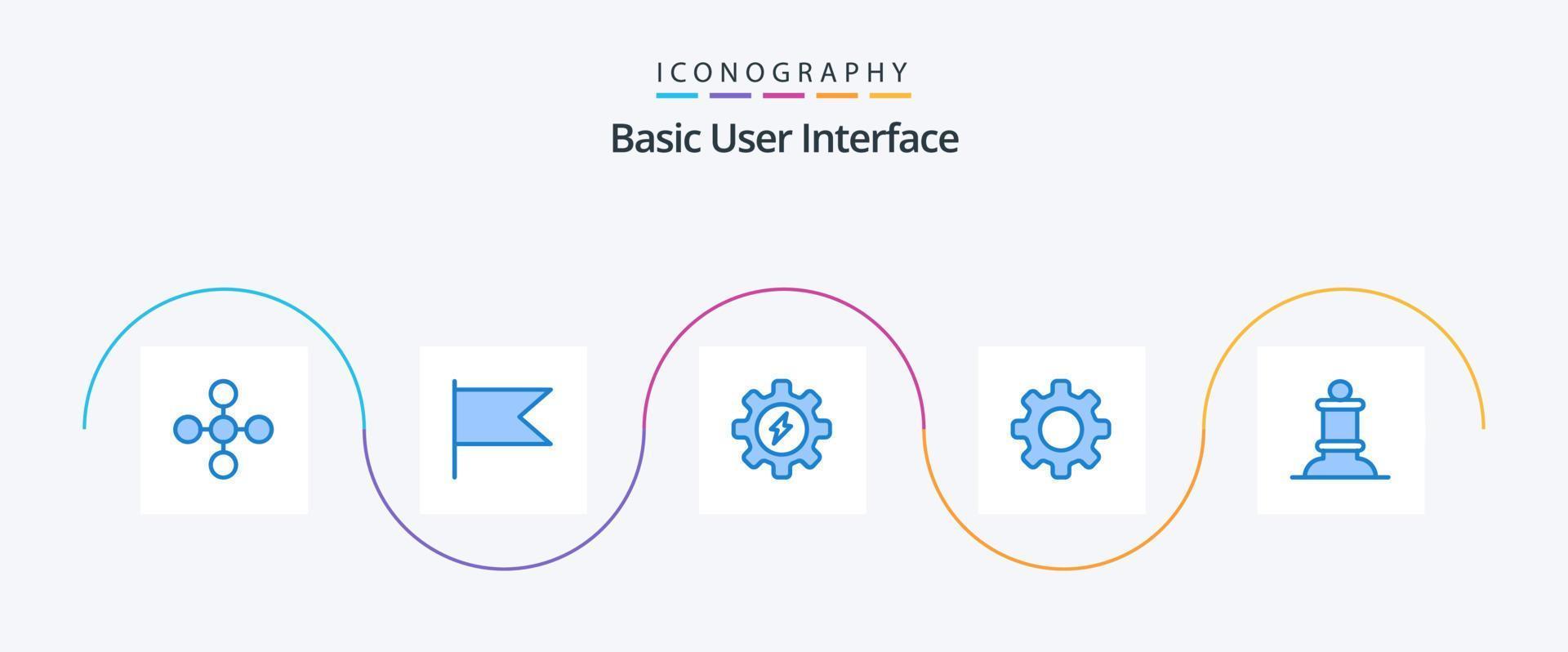 paquete básico de 5 íconos azules que incluye . ajedrez. engranaje. obispo. colocar vector