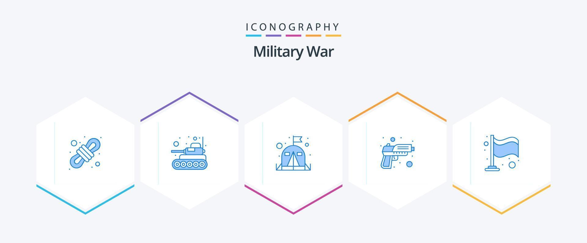 paquete de iconos azules de guerra militar 25 que incluye bandera. arma. ejército. revólver. pistola vector