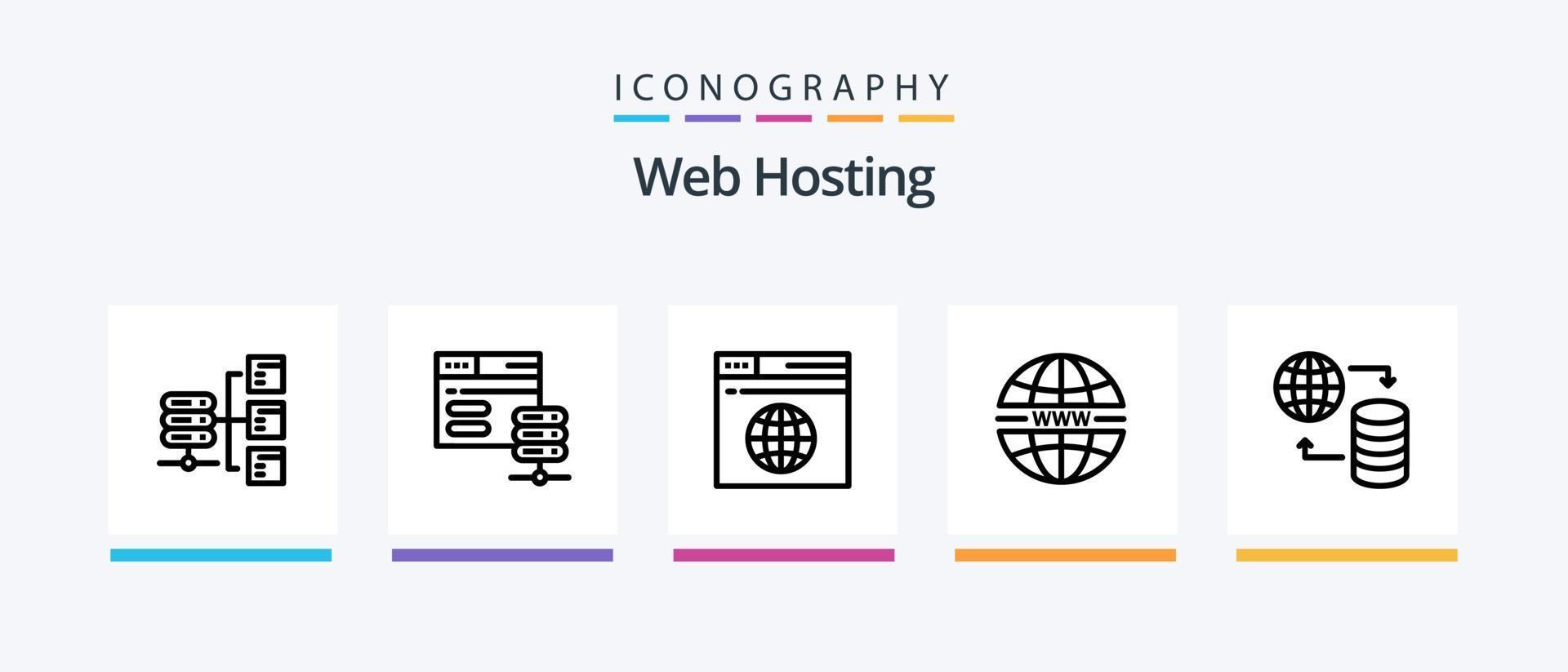 paquete de iconos de la línea 5 de alojamiento web que incluye servidor. Internet. hospedaje servidor. nube. diseño de iconos creativos vector