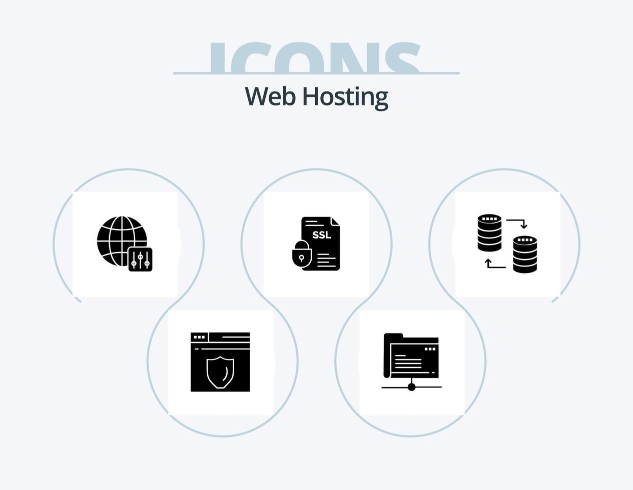 Web Hosting Glyph Icon Pack 5 Icon Design. security . certificate . storage. banking . server settings vector