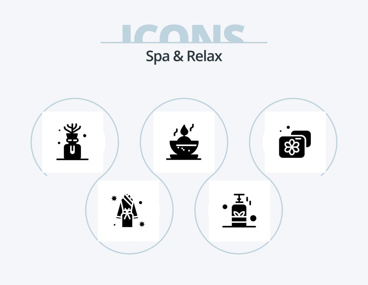 spa y relax glyph icon pack 5 diseño de iconos. bol . balneario de botellas masaje aceite . vector