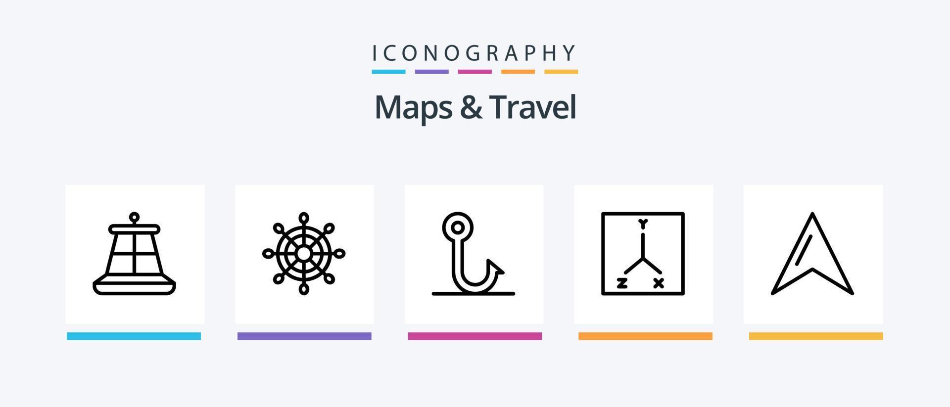 mapas y paquete de iconos de la línea de viaje 5 que incluye. tráfico. espacio. coordenadas diseño de iconos creativos vector