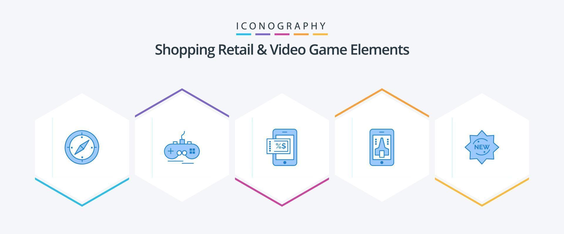 Shoping Retail And Video Game Elements 25 Blue icon pack including sticker. new. mobile. smartphone. playing vector