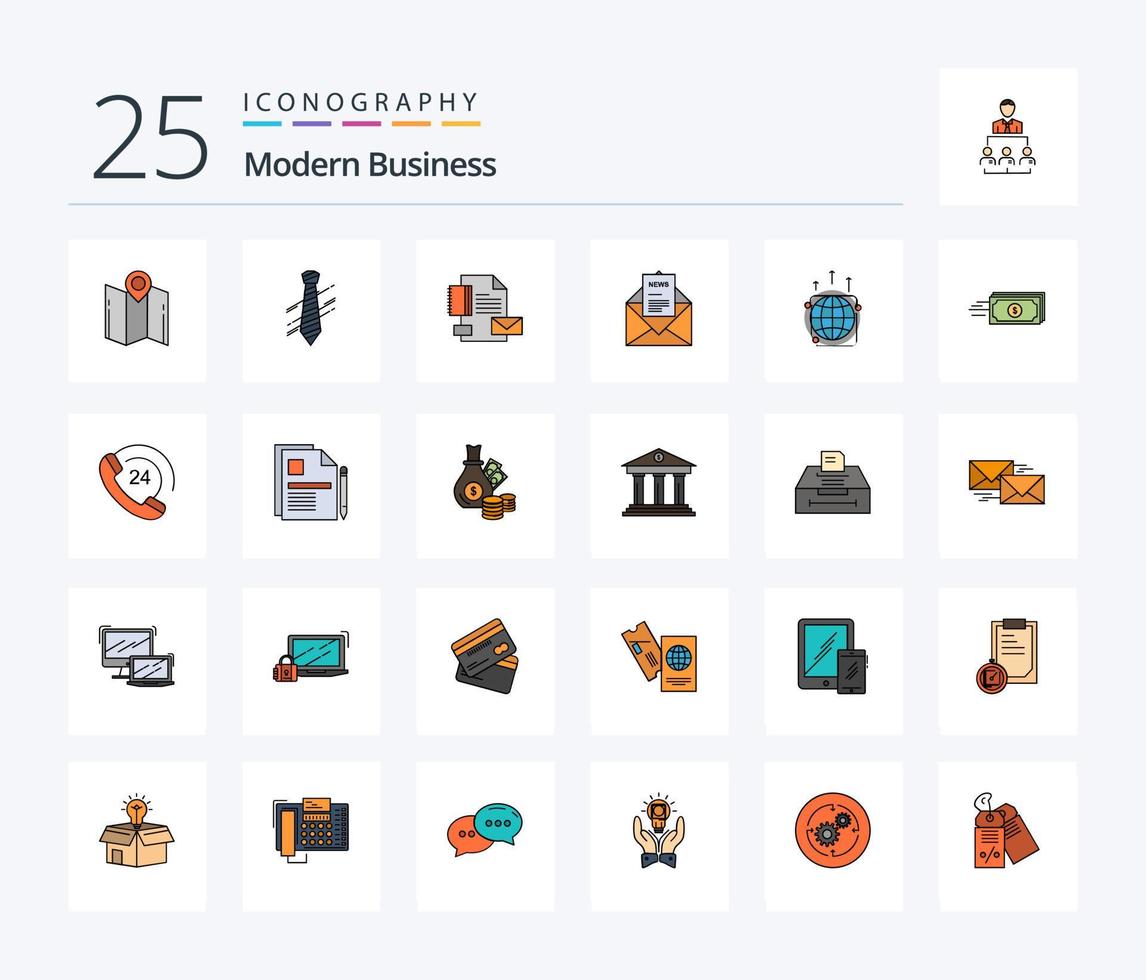 paquete de iconos llenos de 25 líneas de negocios modernos que incluye negocios. noticias. moda. identidad. negocio vector