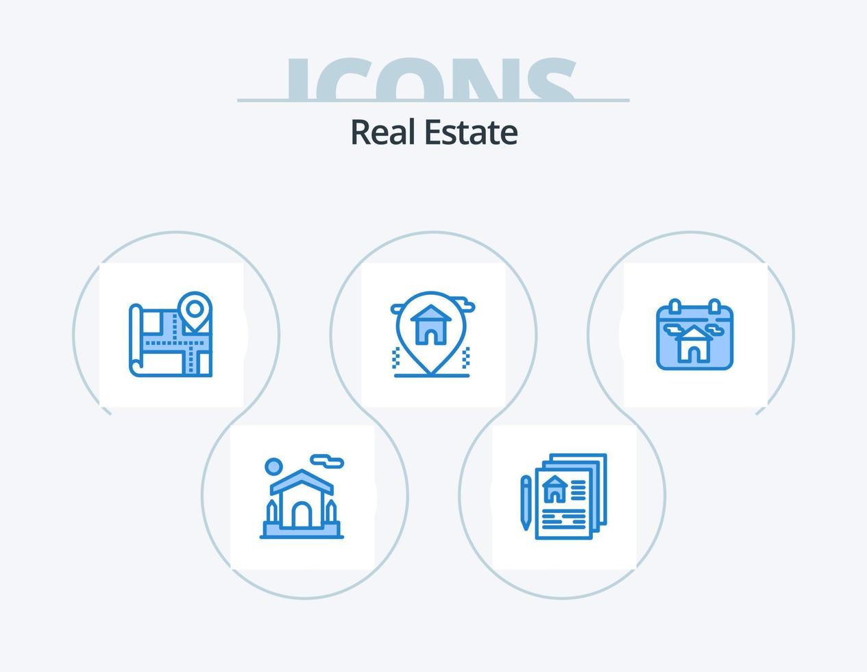 paquete de iconos azul inmobiliario 5 diseño de iconos. hogar. calendario. mapa. bienes raíces. hogar vector