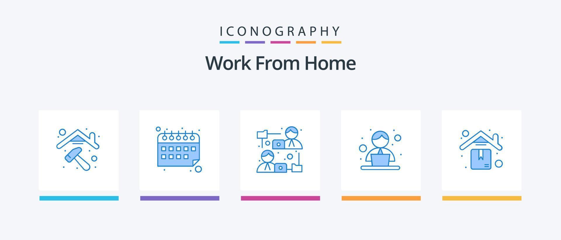 Work From Home Blue 5 Icon Pack Including shipping. delivery. internet. working. routine. Creative Icons Design vector