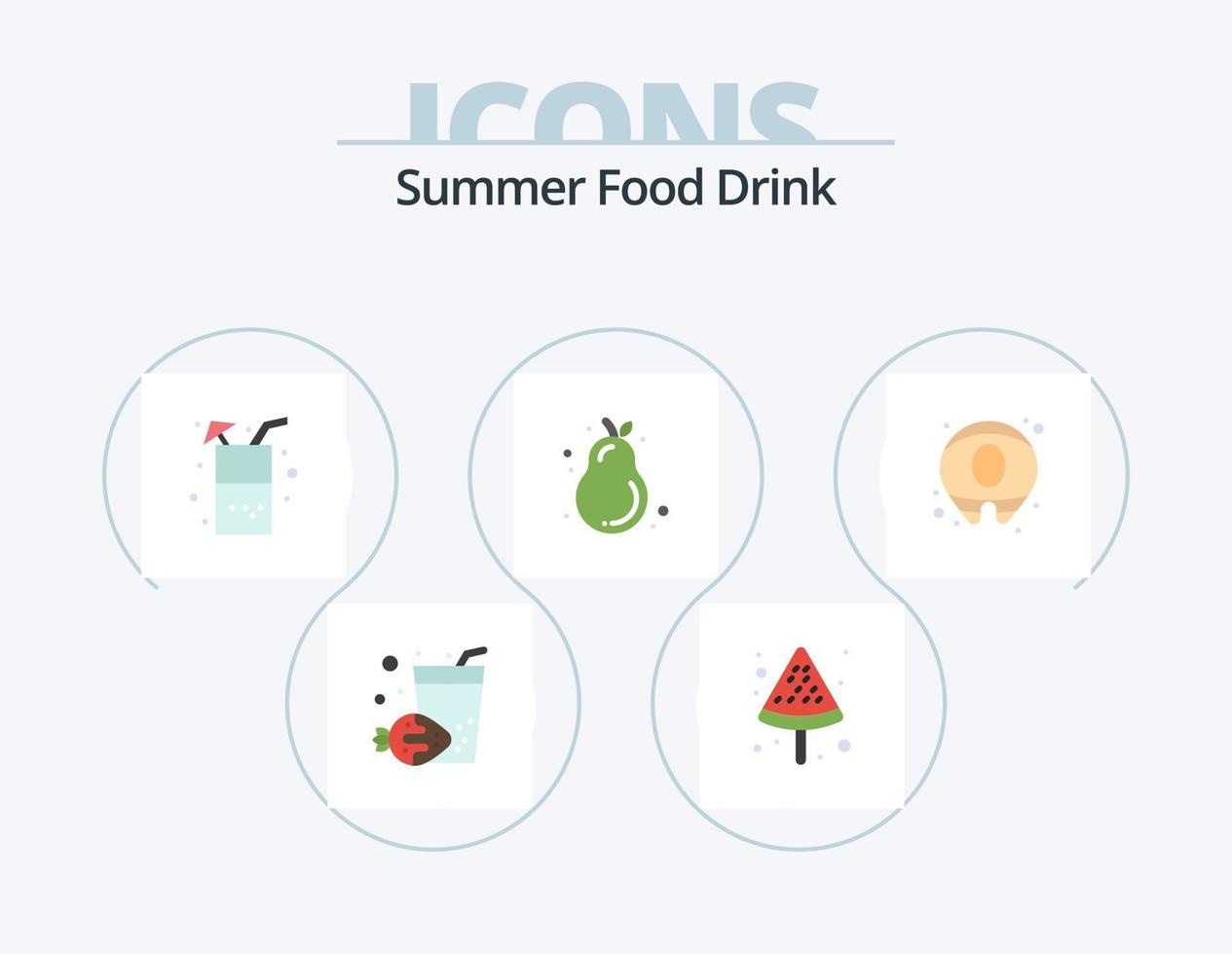 comida de verano bebida icono plano paquete 5 diseño de iconos. . alimento. alimento. verano. pera vector