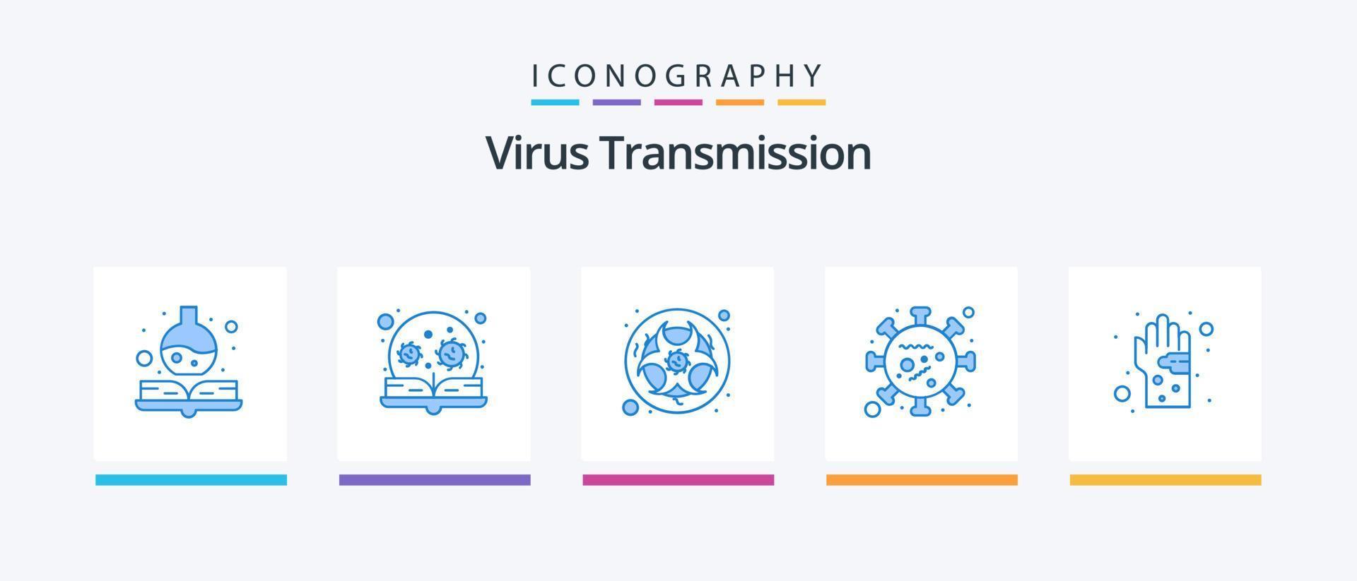 paquete de iconos azul 5 de transmisión de virus que incluye sucio. vida. biografía virus. virus. diseño de iconos creativos vector