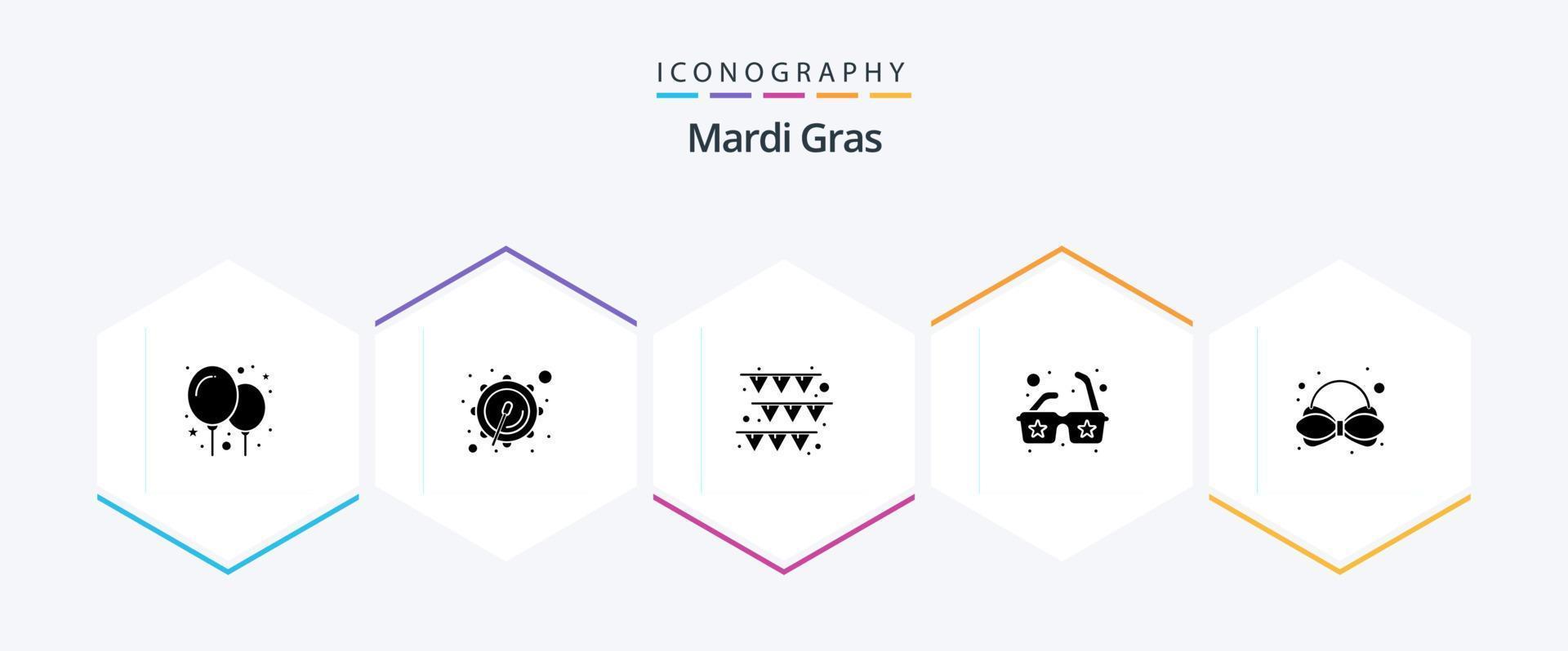 Mardi Gras 25 Glyph icon pack including . . paper. tie. bow vector