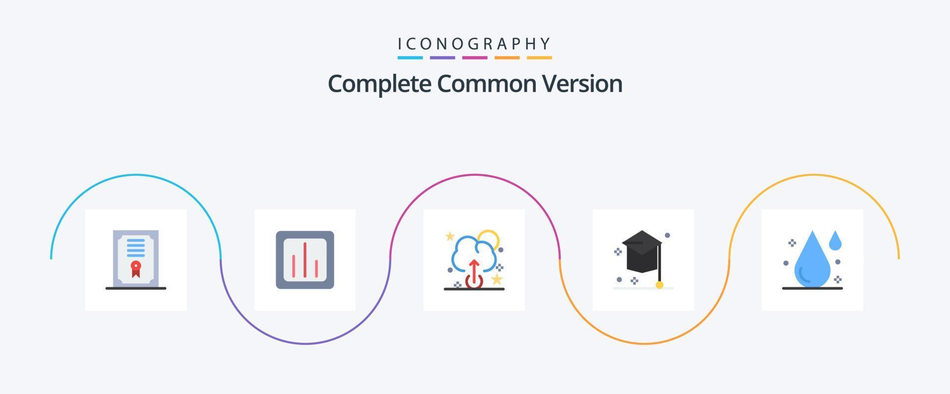 Complete Common Version Flat 5 Icon Pack Including drop. blood. cloud. university. education vector