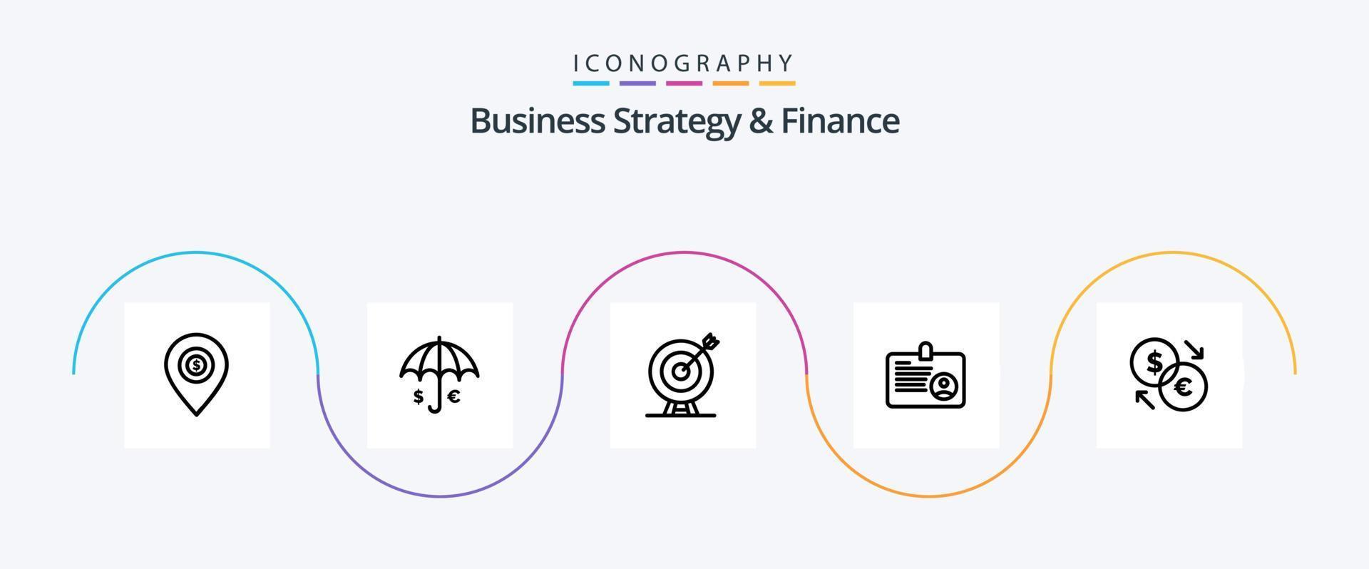 paquete de iconos de línea 5 de estrategia empresarial y finanzas que incluye el objetivo. logro . paraguas . dardo vector