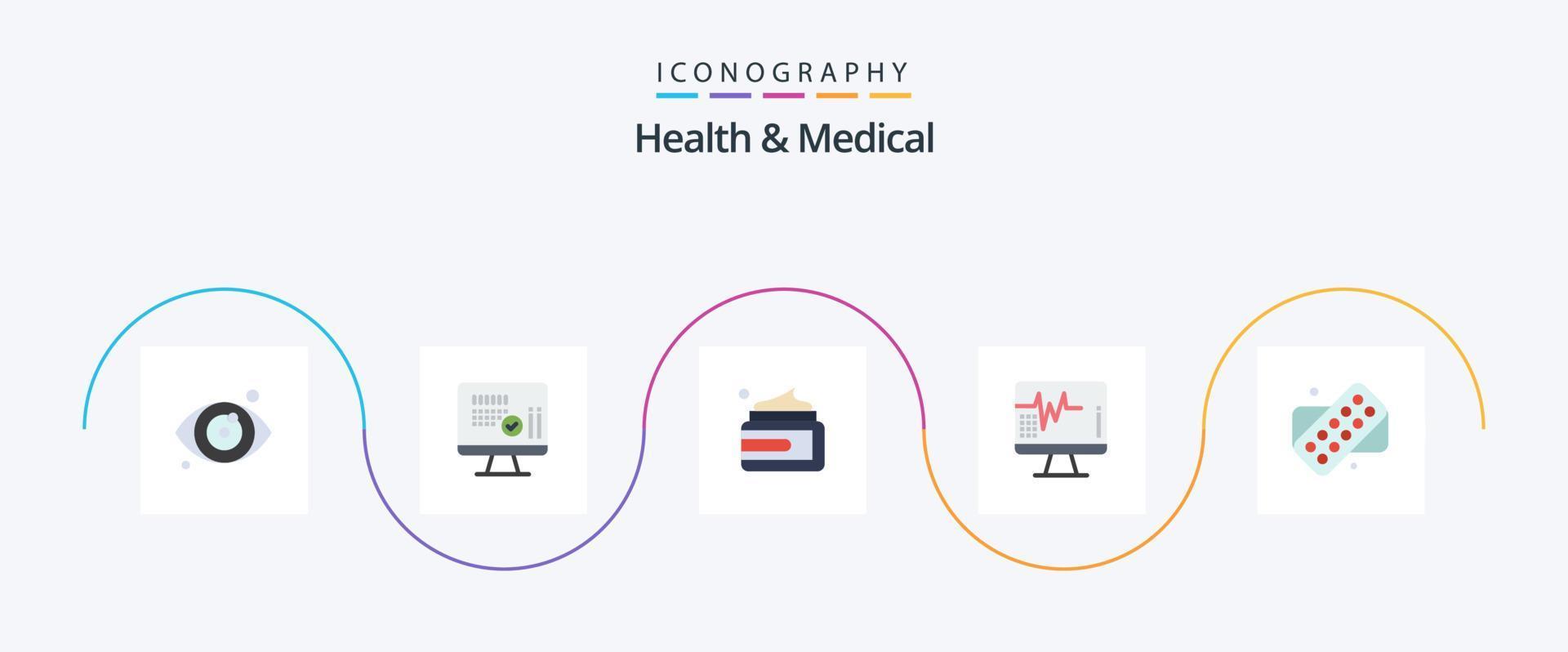 Health And Medical Flat 5 Icon Pack Including medicine. tablet. cream. medical. heartbeat vector