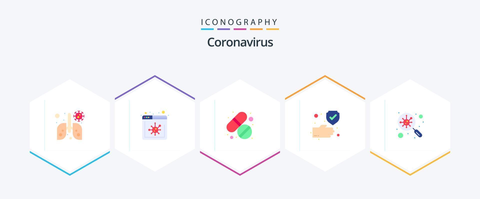 coronavirus 25 paquete de iconos planos que incluye gérmenes. bacterias píldora. seguro. mano vector