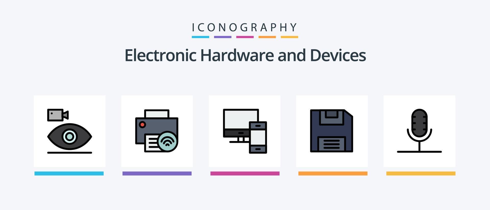 la línea de dispositivos llenó el paquete de 5 íconos que incluye audio. hardware. llamar. artilugio. conectado. diseño de iconos creativos vector