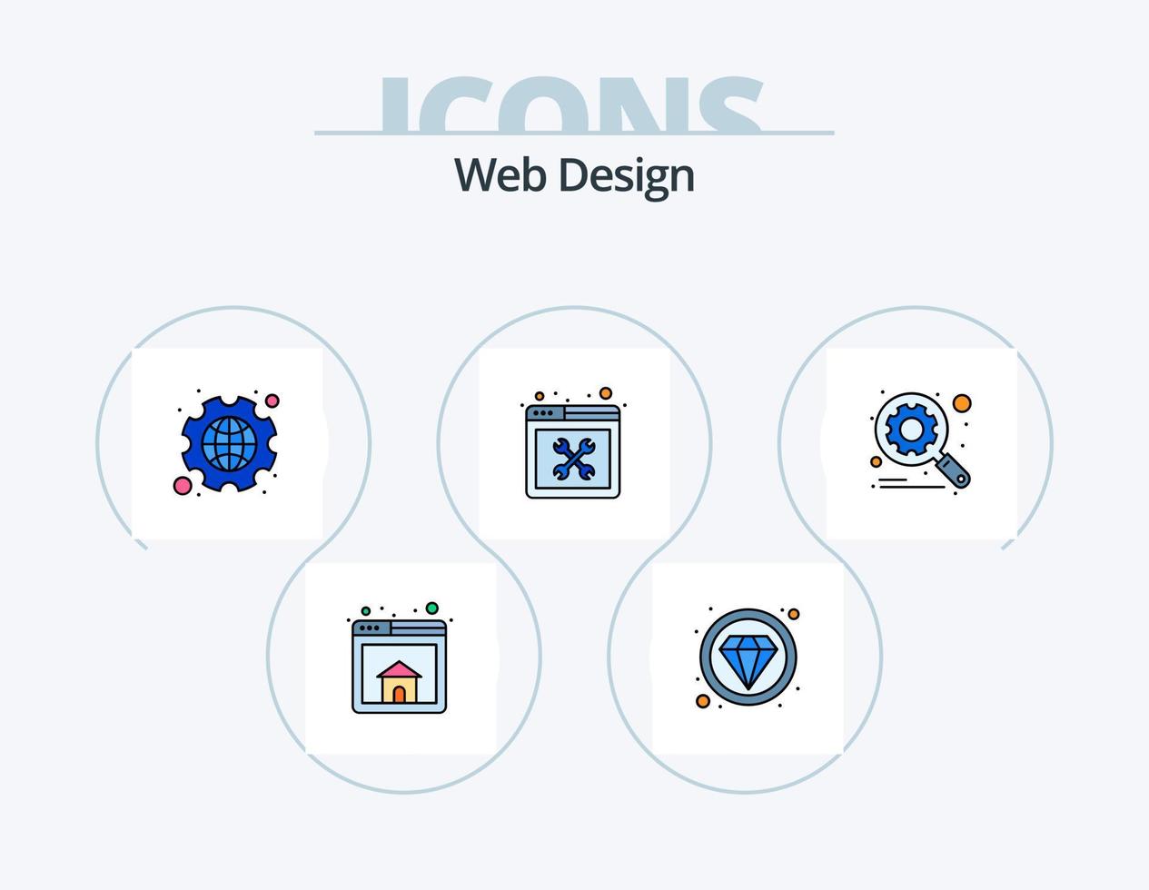 Web Design Line Filled Icon Pack 5 Icon Design. file. web. internet. setting. tools vector