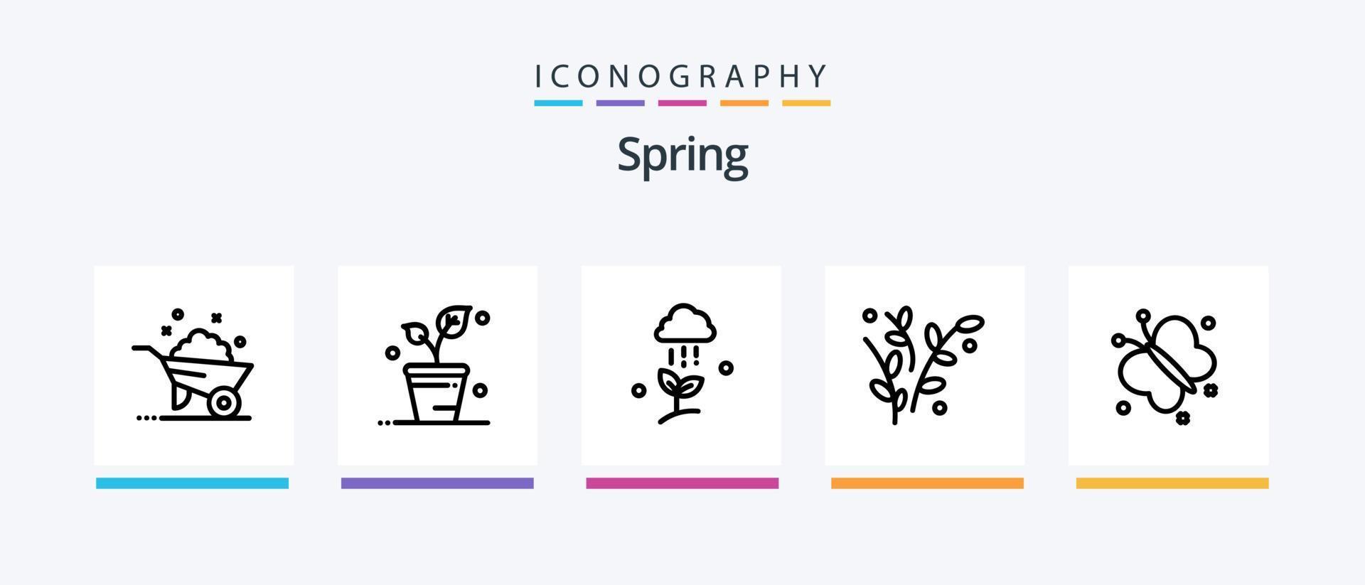 Spring Line 5 Icon Pack Including nature. spring. flower. wheel. barrow. Creative Icons Design vector