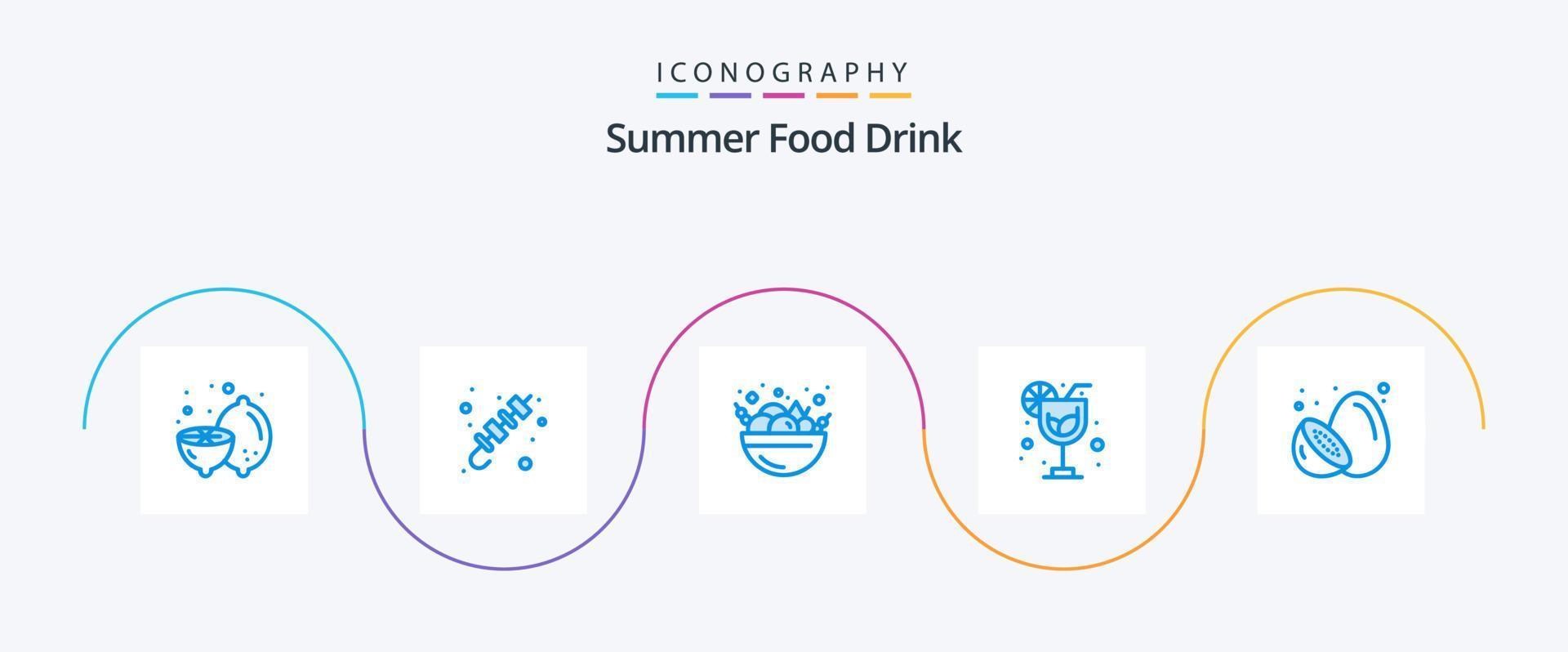 Summer Food Drink Blue 5 Icon Pack Including healthy. food. summer. summer. drink vector