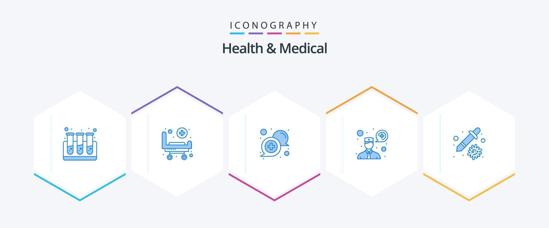 Paquete de 25 íconos azules de salud y medicina que incluye pipeta. cuentagotas. comunicación. comunicación. pregúntale a un doctor vector
