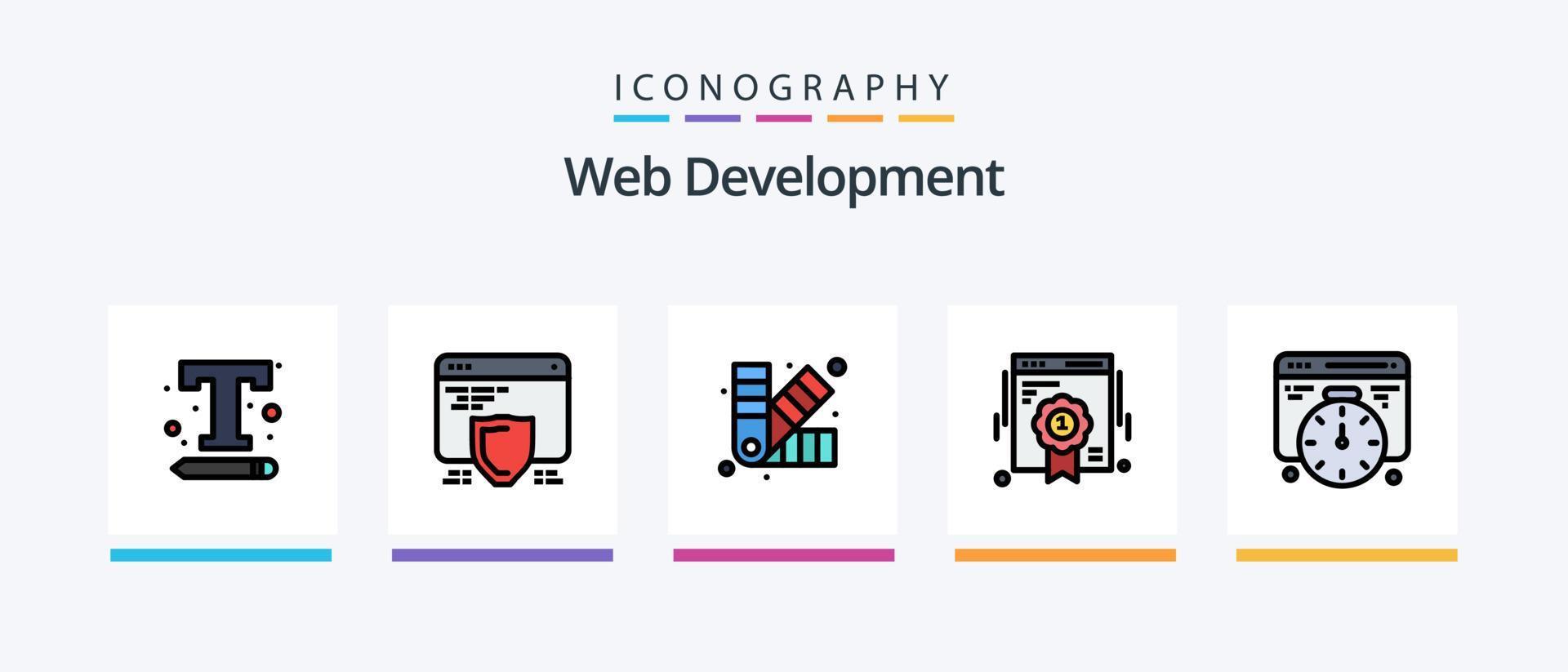 la línea de desarrollo web llenó el paquete de 5 iconos, incluidas las reparaciones. desarrollo. Internet. web. SEO diseño de iconos creativos vector