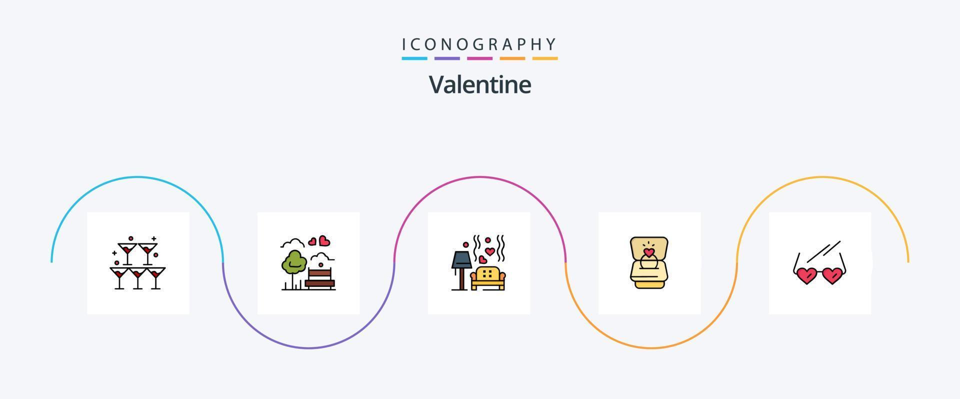 paquete de iconos de 5 planos llenos de línea de San Valentín que incluye boda. amar. exterior. anillo. corazón vector