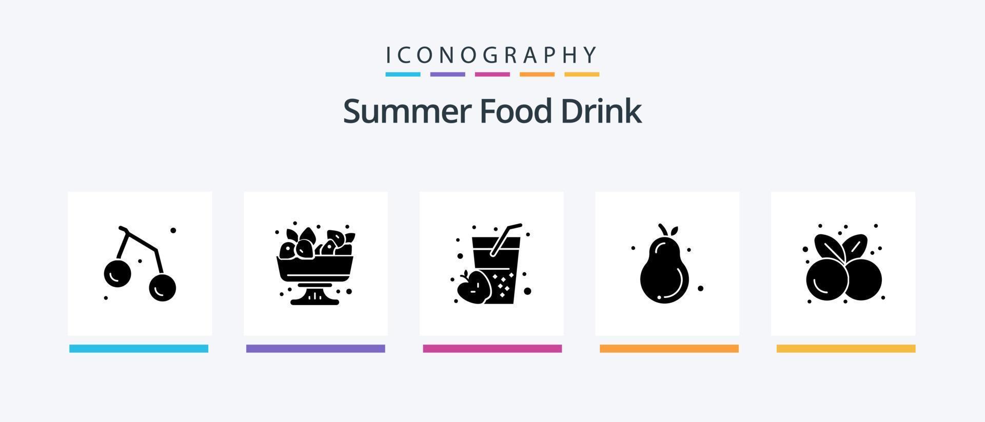 paquete de iconos de glifo 5 de bebida de comida de verano que incluye comida. verano. manzana. pera. pera de cocodrilo. diseño de iconos creativos vector