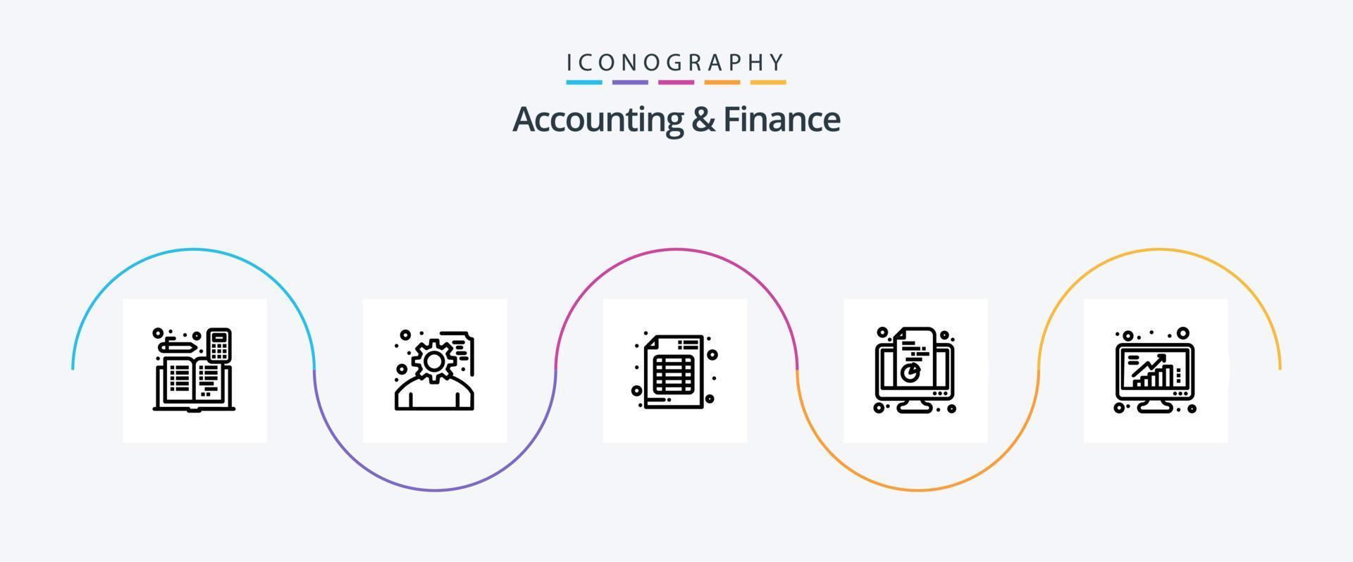 paquete de iconos de línea 5 de contabilidad y finanzas que incluye documento. monitor. planificación de servicios. computadora. negocio vector
