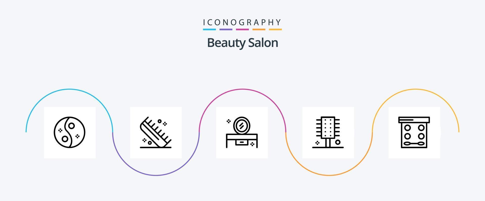 paquete de iconos de la línea 5 de salón de belleza que incluye cosméticos. belleza. peluquería. mesa de espejo tocador vector