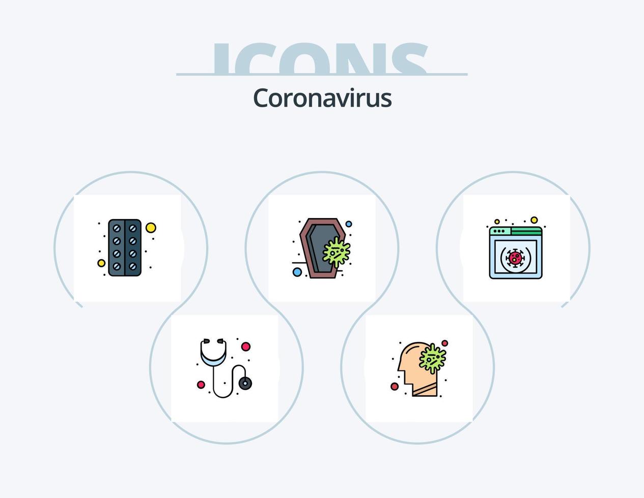 paquete de iconos llenos de línea de coronavirus 5 diseño de iconos. restaurante. carne. cráneo. alimento. protección contra el virus vector