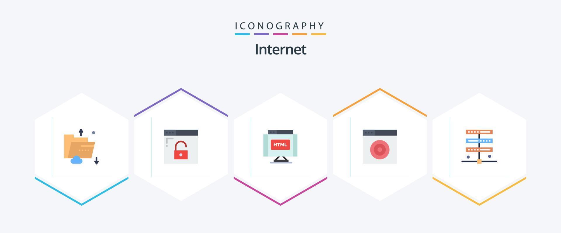 Internet 25 Flat icon pack including hosting. target. secure. internet. internet vector