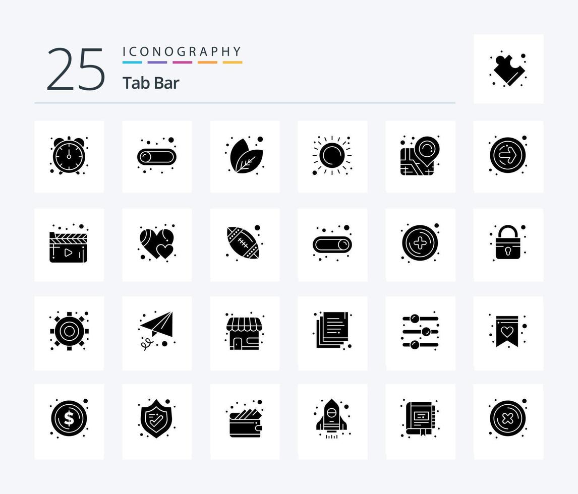 Tab Bar 25 Solid Glyph icon pack including forward arrow. map. nature. location. sunlight vector