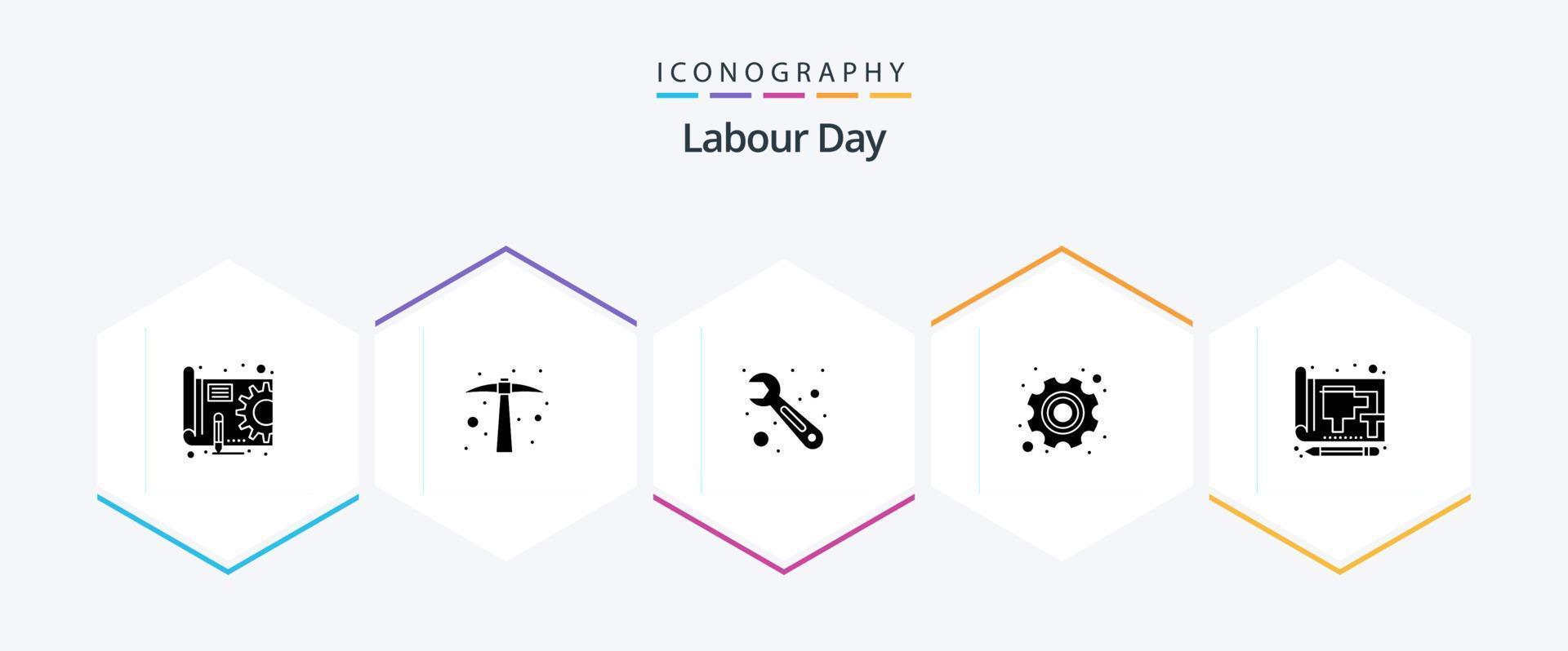 Labour Day 25 Glyph icon pack including drawing. blue. repair. labour. gear vector