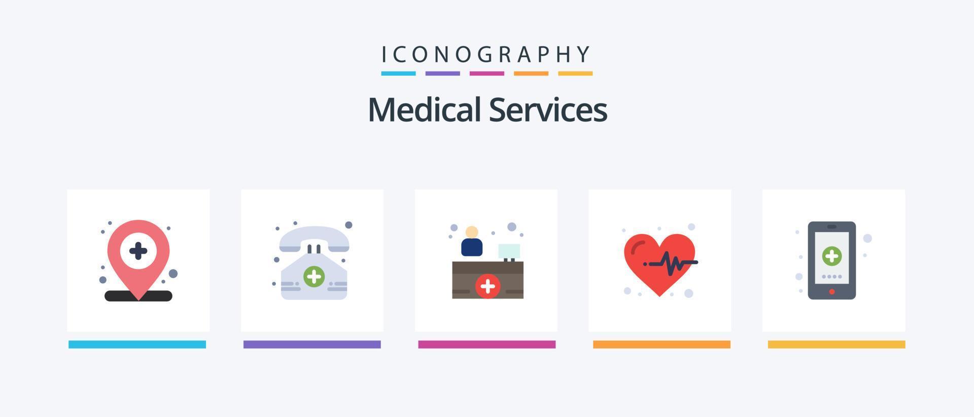Medical Services Flat 5 Icon Pack Including medical. health. hospital reception. app. heart. Creative Icons Design vector