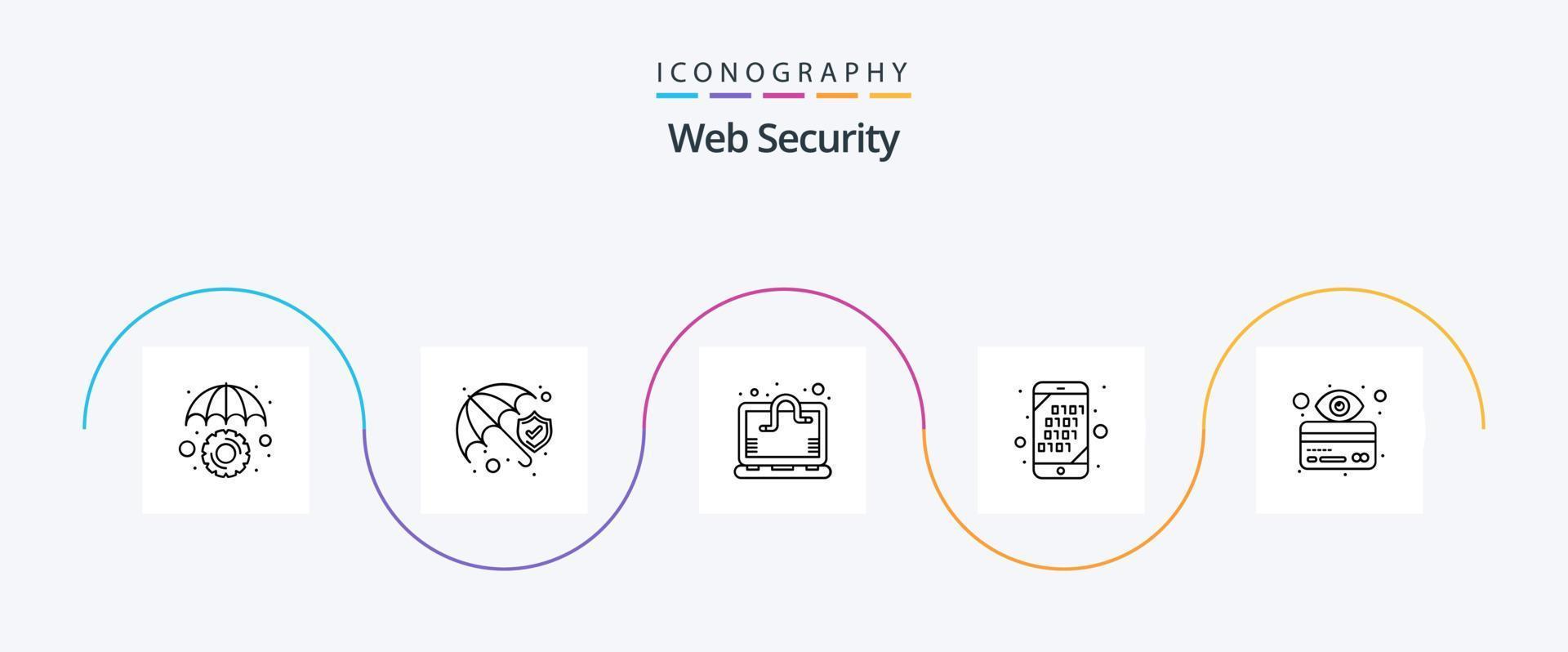 Web Security Line 5 Icon Pack Including card. search. bacterium. mobile. binary vector