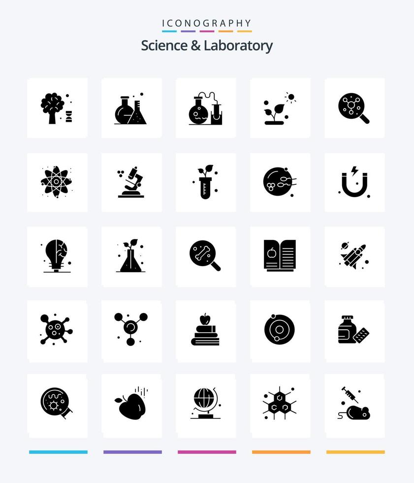 ciencia creativa 25 glifo paquete de iconos negro sólido como reaccionar. ciencia. biología. molécula. buscar vector
