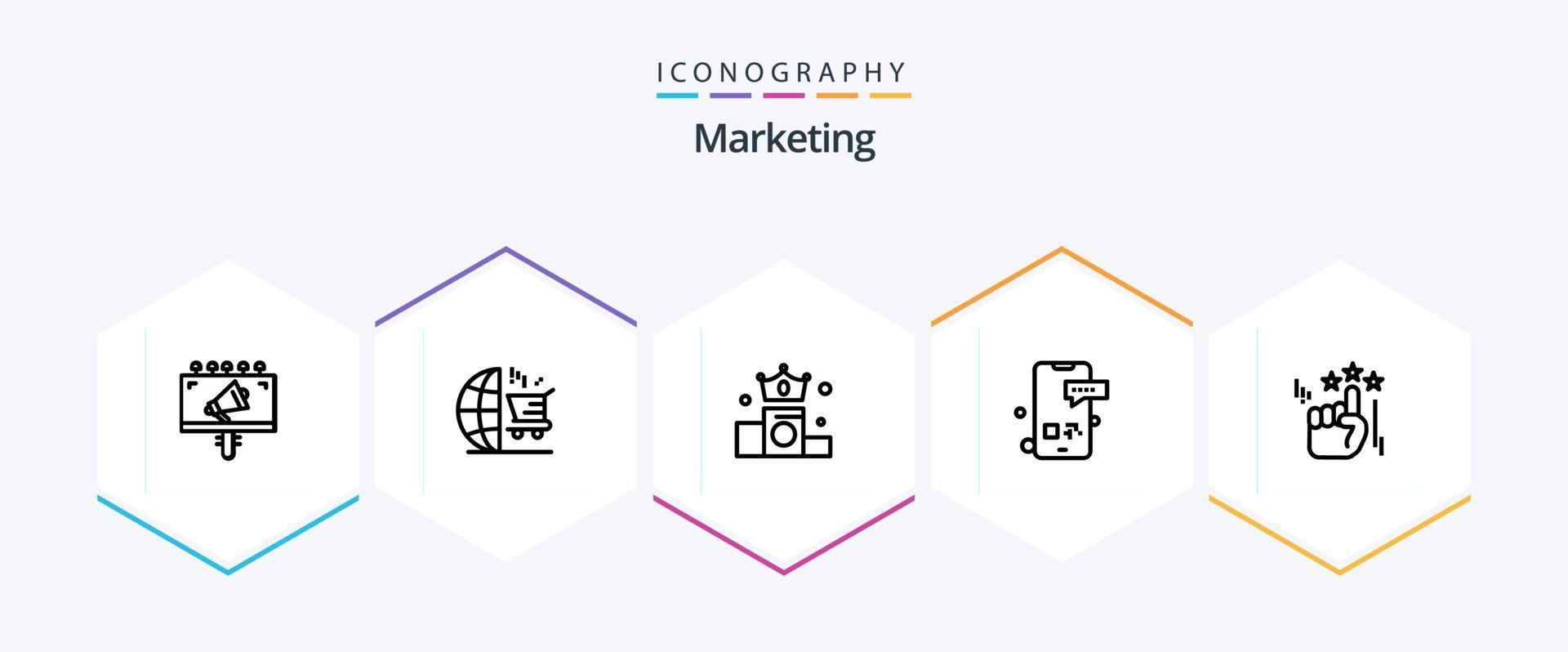 Marketing 25 Line icon pack including hand. smartphone. business. phone. communication vector