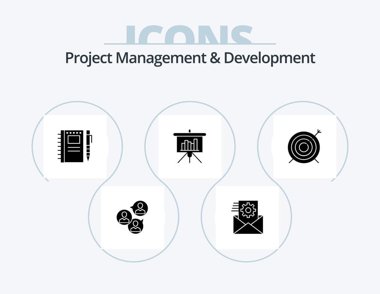 Project Management And Development Glyph Icon Pack 5 Icon Design. report. blackboard. integration. presentation. pencil vector