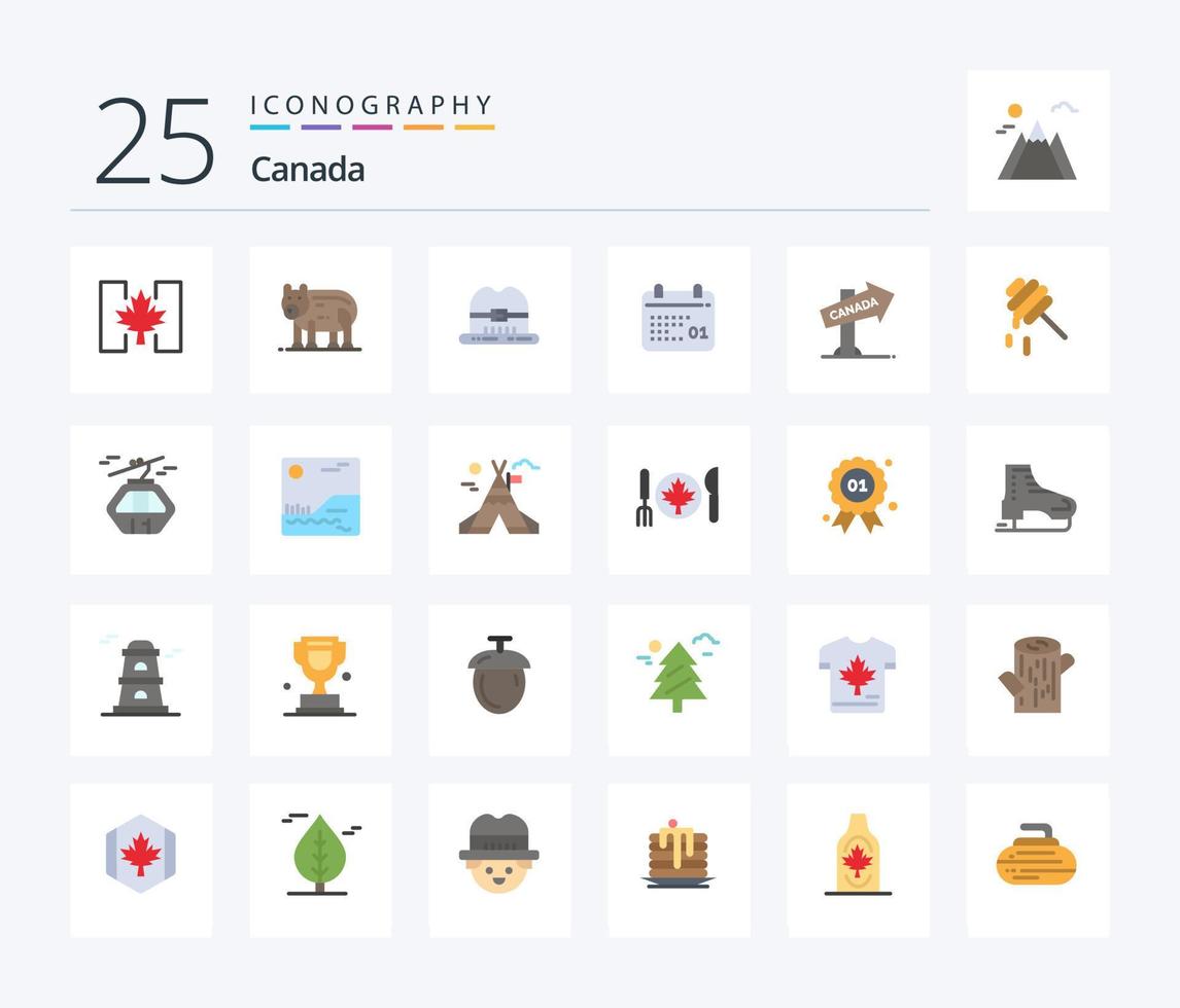 Canada 25 Flat Color icon pack including location. canada. cap. day. calendar vector