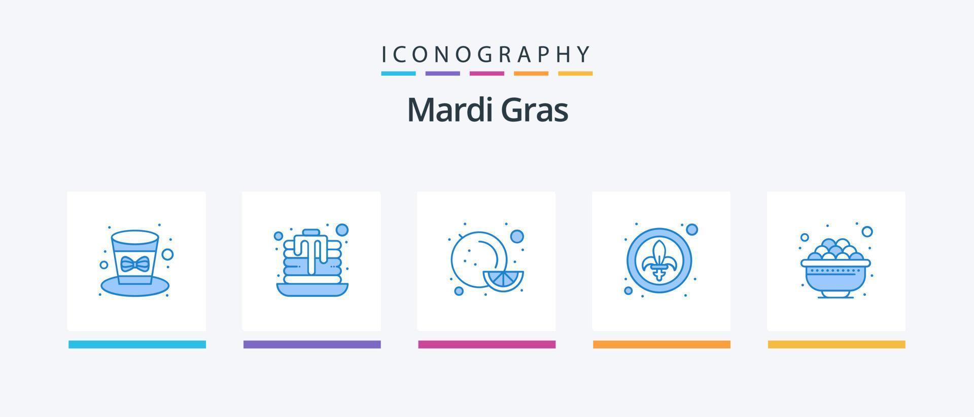 Mardi Gras Blue 5 Icon Pack Including gras. eat. fruit. bowl. fleur. Creative Icons Design vector