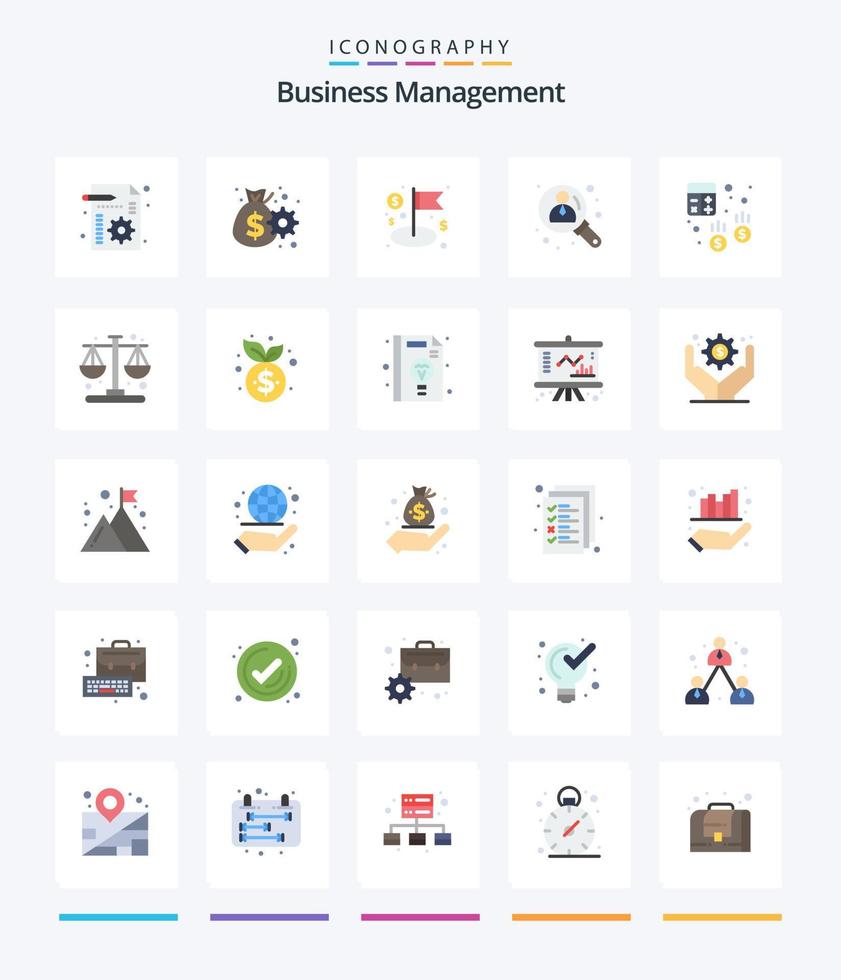 Creative Business Management 25 Flat icon pack  Such As audit. search. dollar. user. business vector