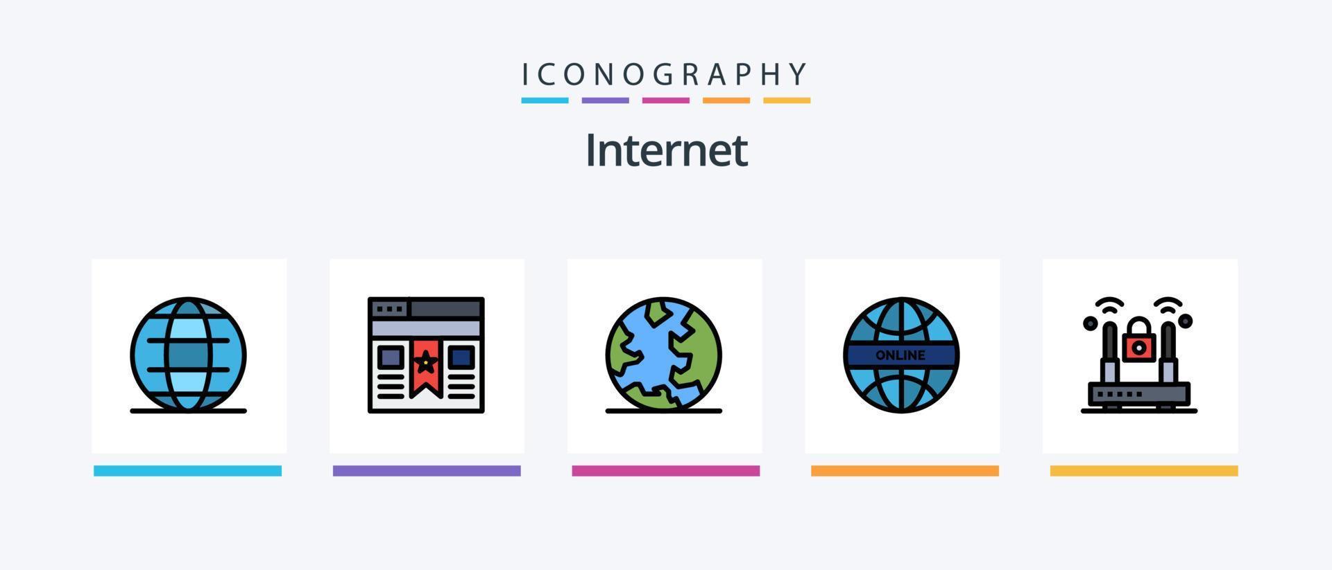 Internet Line Filled 5 Icon Pack Including development. multimedia. browser. internet. cloud. Creative Icons Design vector
