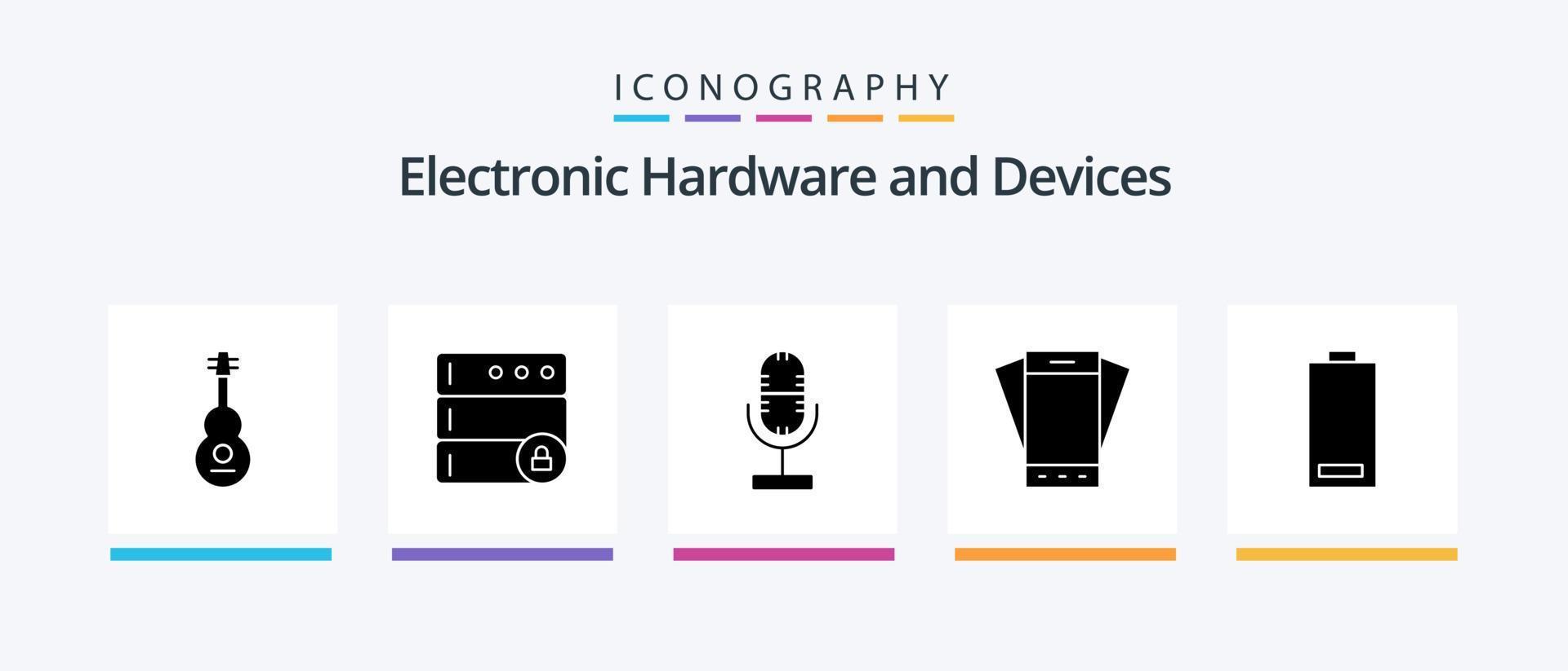 paquete de iconos de glifo 5 de dispositivos que incluye batería. teléfono inteligente audio. teléfono. dispositivo. diseño de iconos creativos vector