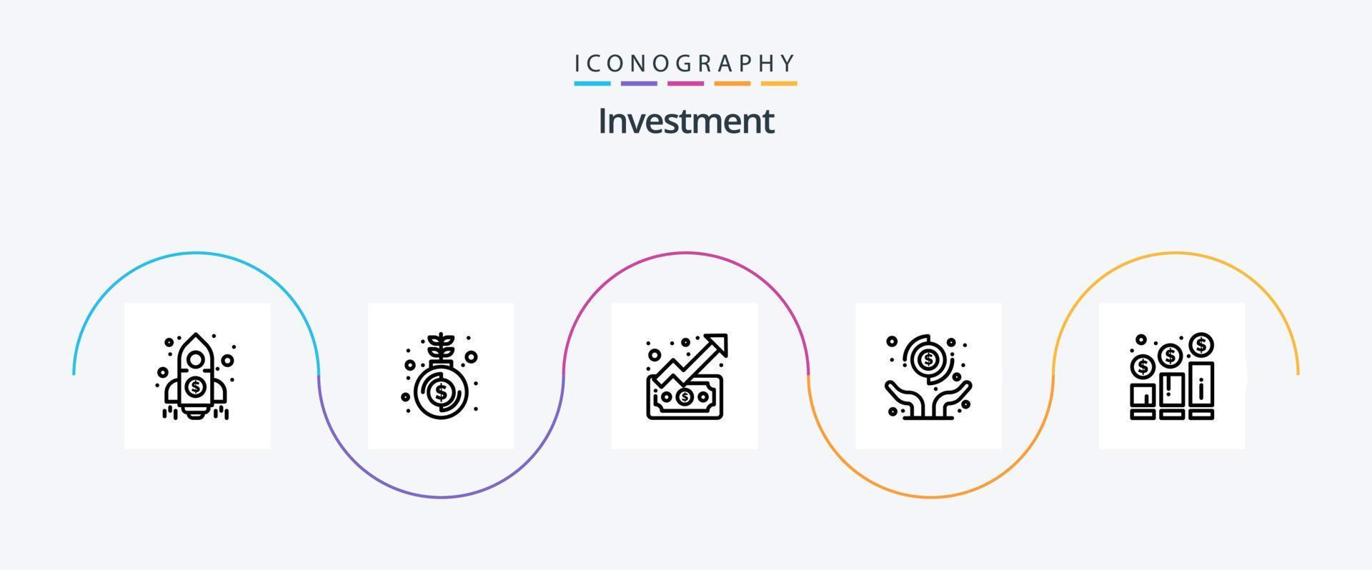 Investment Line 5 Icon Pack Including increase. transfer. graph. pay. dollar vector