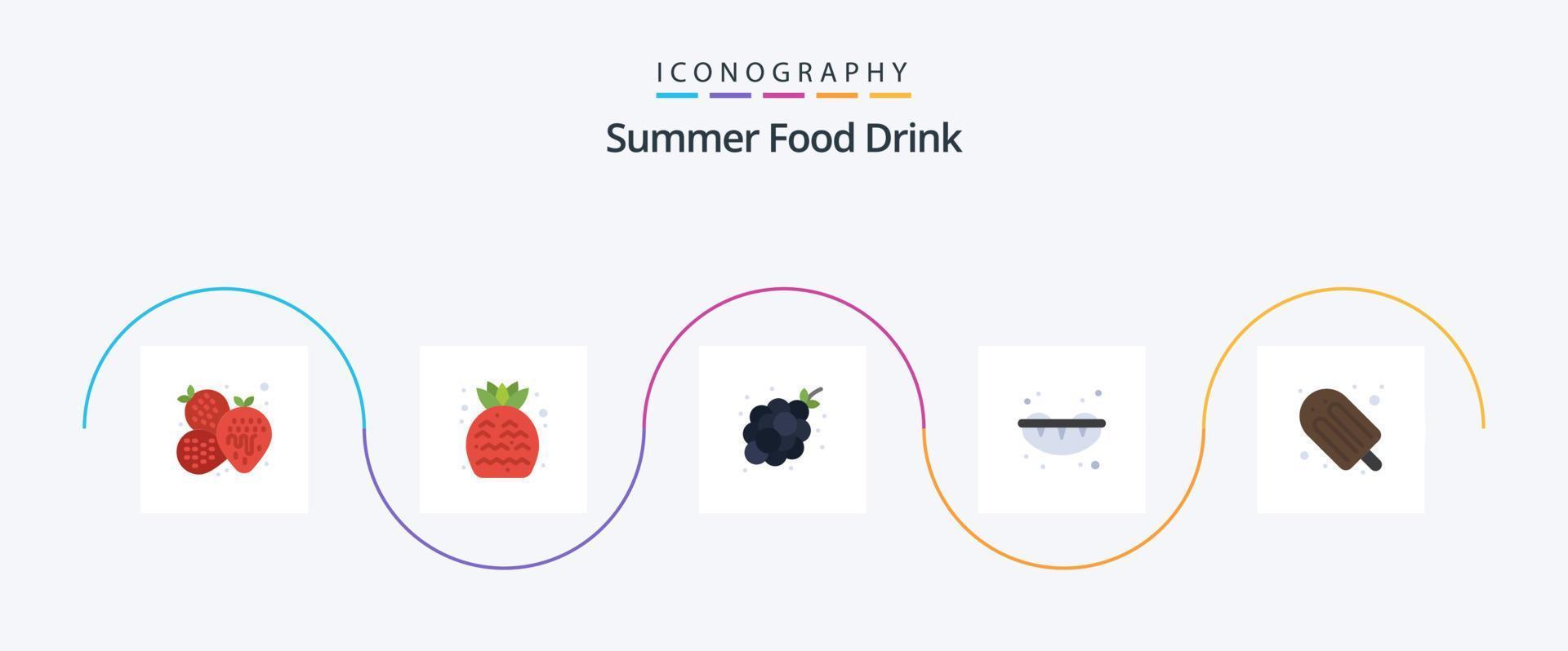 Summer Food Drink Flat 5 Icon Pack Including holiday. summer. bunch of grapes. sweet. summer vector