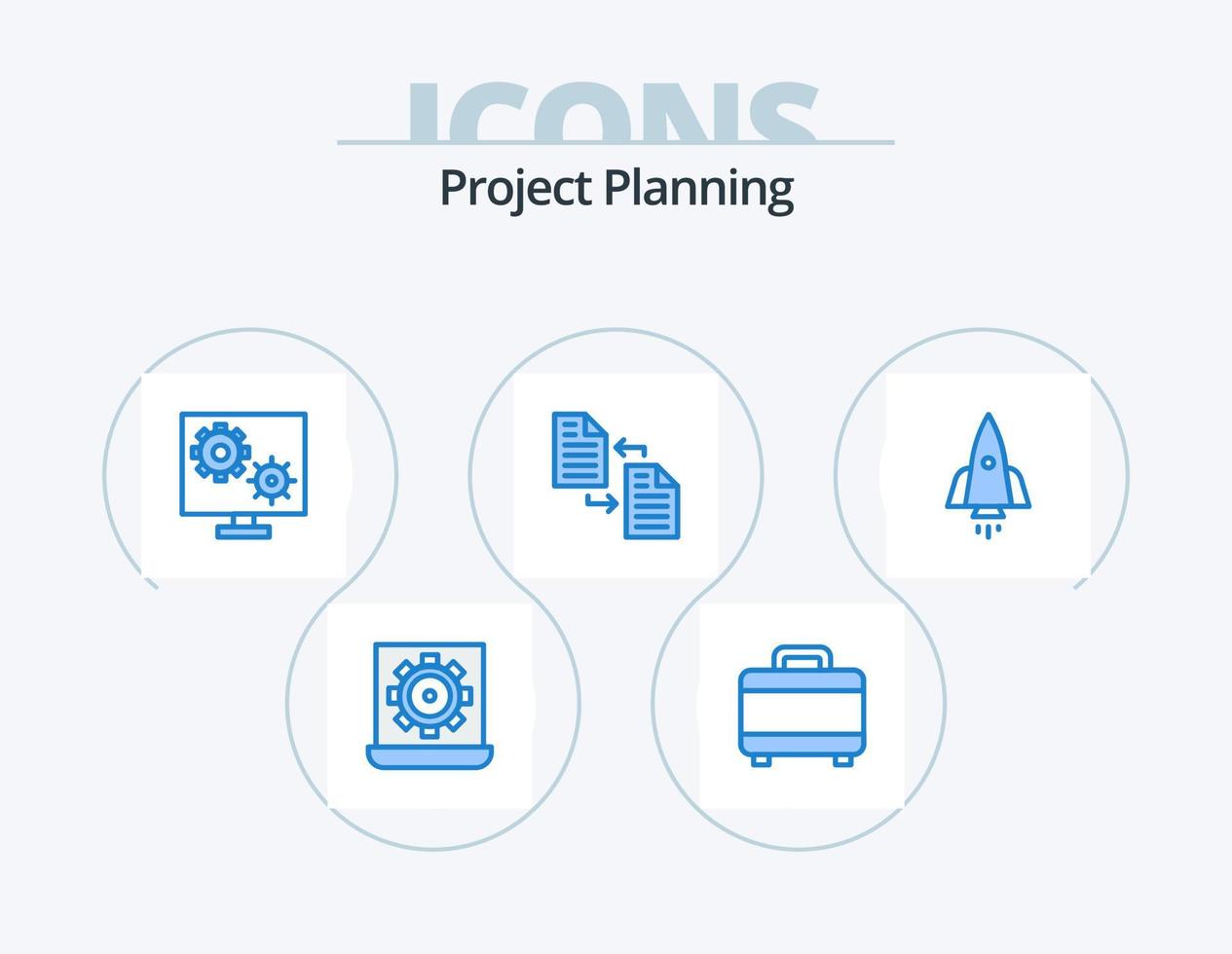 diseño de icono de paquete de icono azul de planificación de proyecto 5. transferir. archivo. configurar. documento. configuración vector