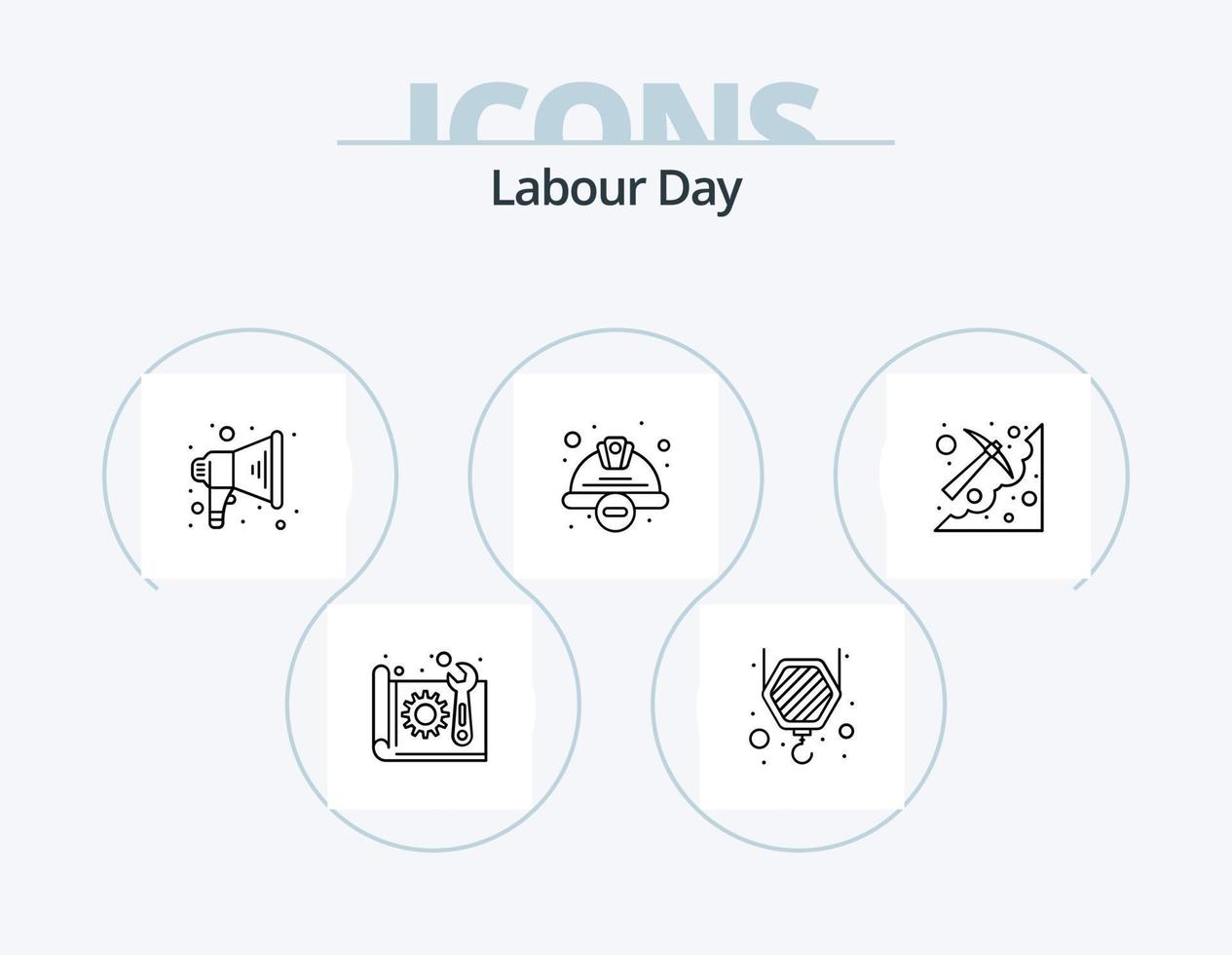 Labour Day Line Icon Pack 5 Icon Design. plan. design. concrete. blue print. machinery vector