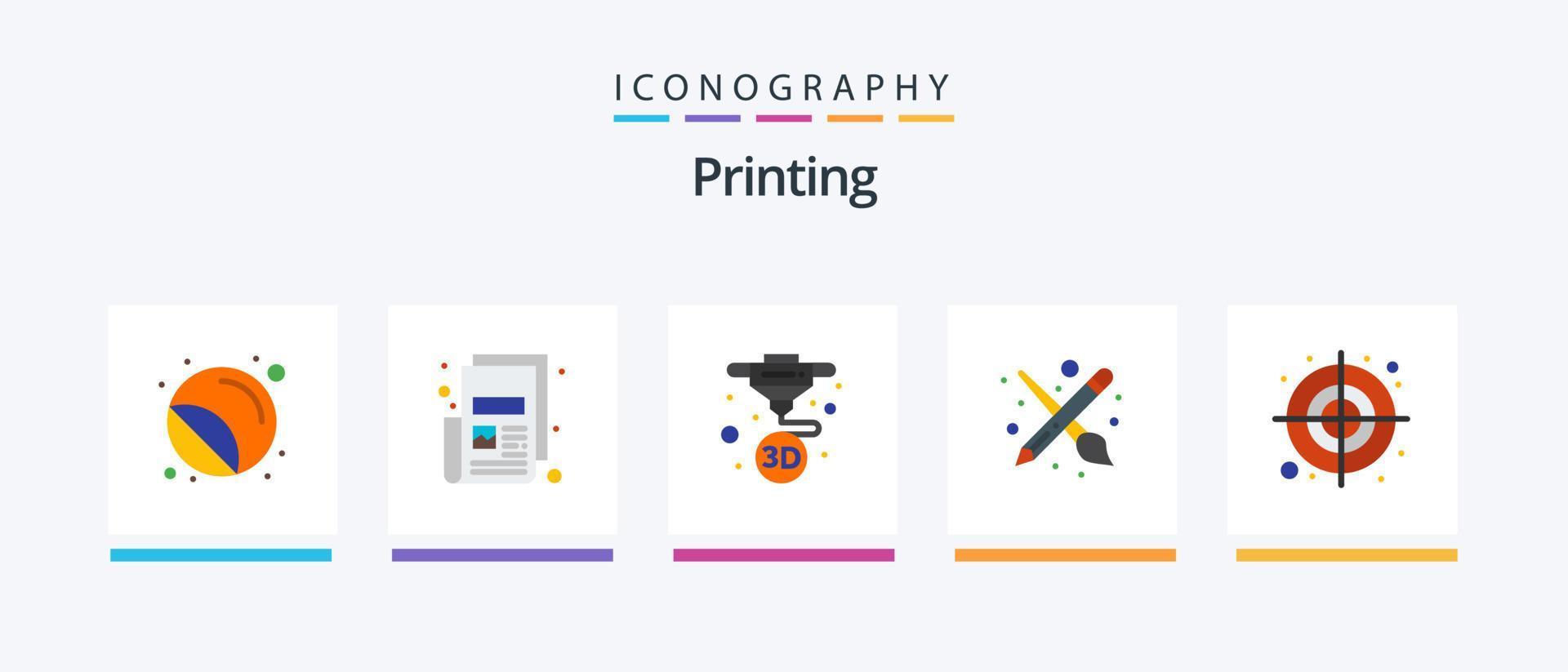 Printing Flat 5 Icon Pack Including circular. tool. print. paint. printing. Creative Icons Design vector