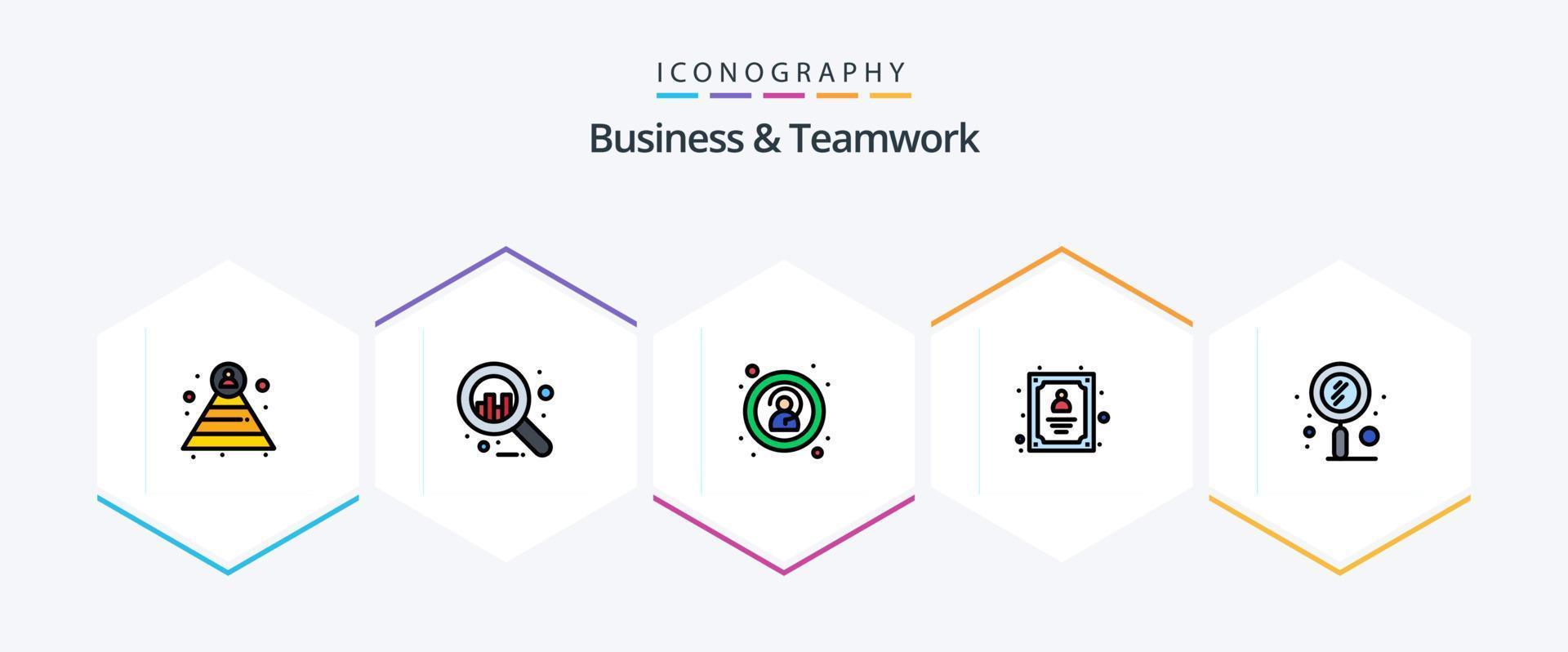Business And Teamwork 25 FilledLine icon pack including zoom. search. unknown. scan. worker vector