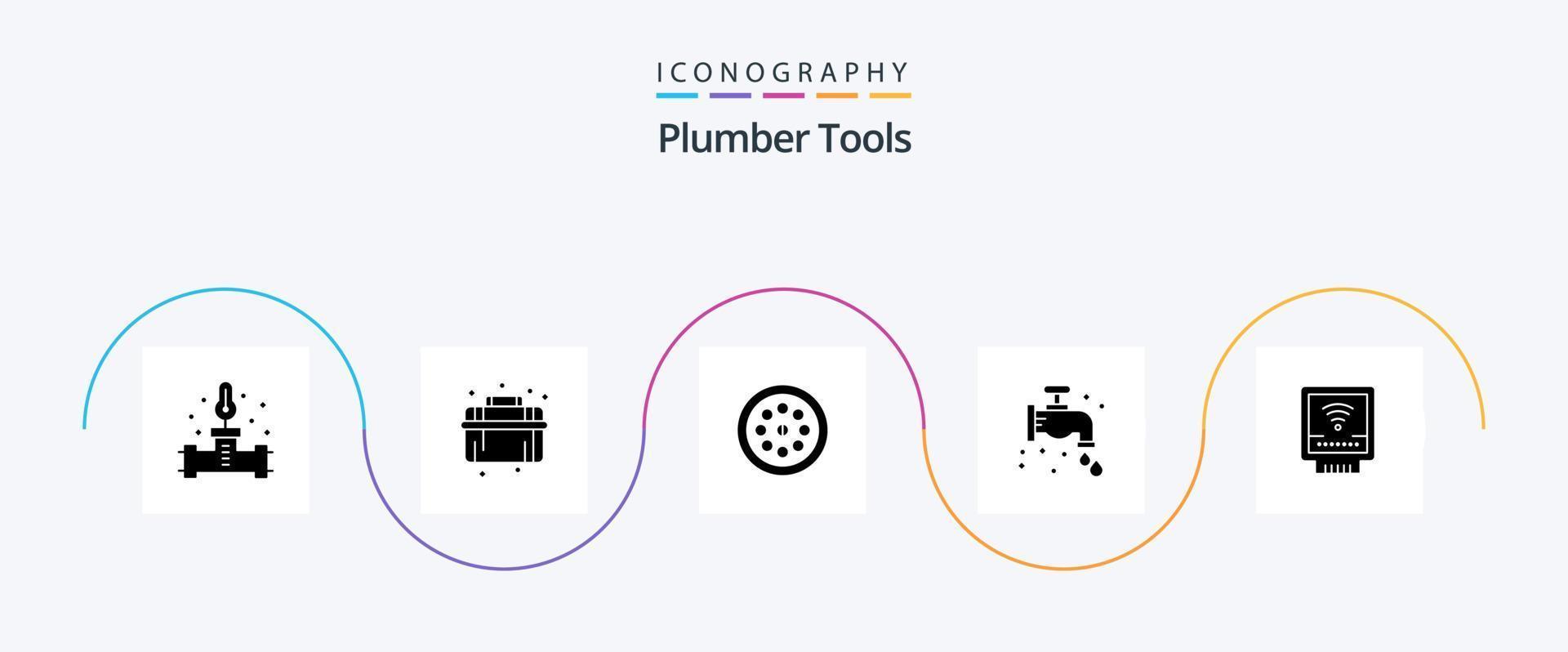 Plumber Glyph 5 Icon Pack Including mechanical. plumbing. extractor. plumber. faucet vector
